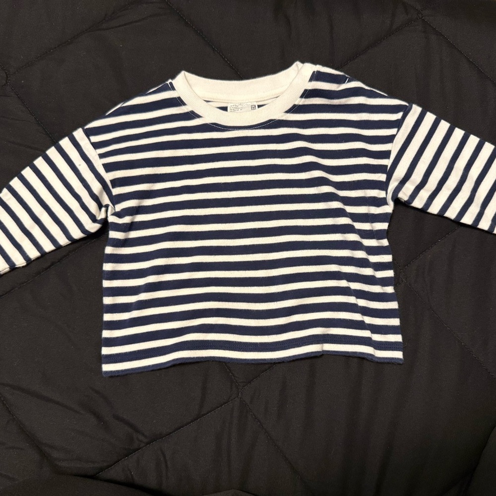 Uniqlo Kids Navy and White Striped Long Sleeve Tee